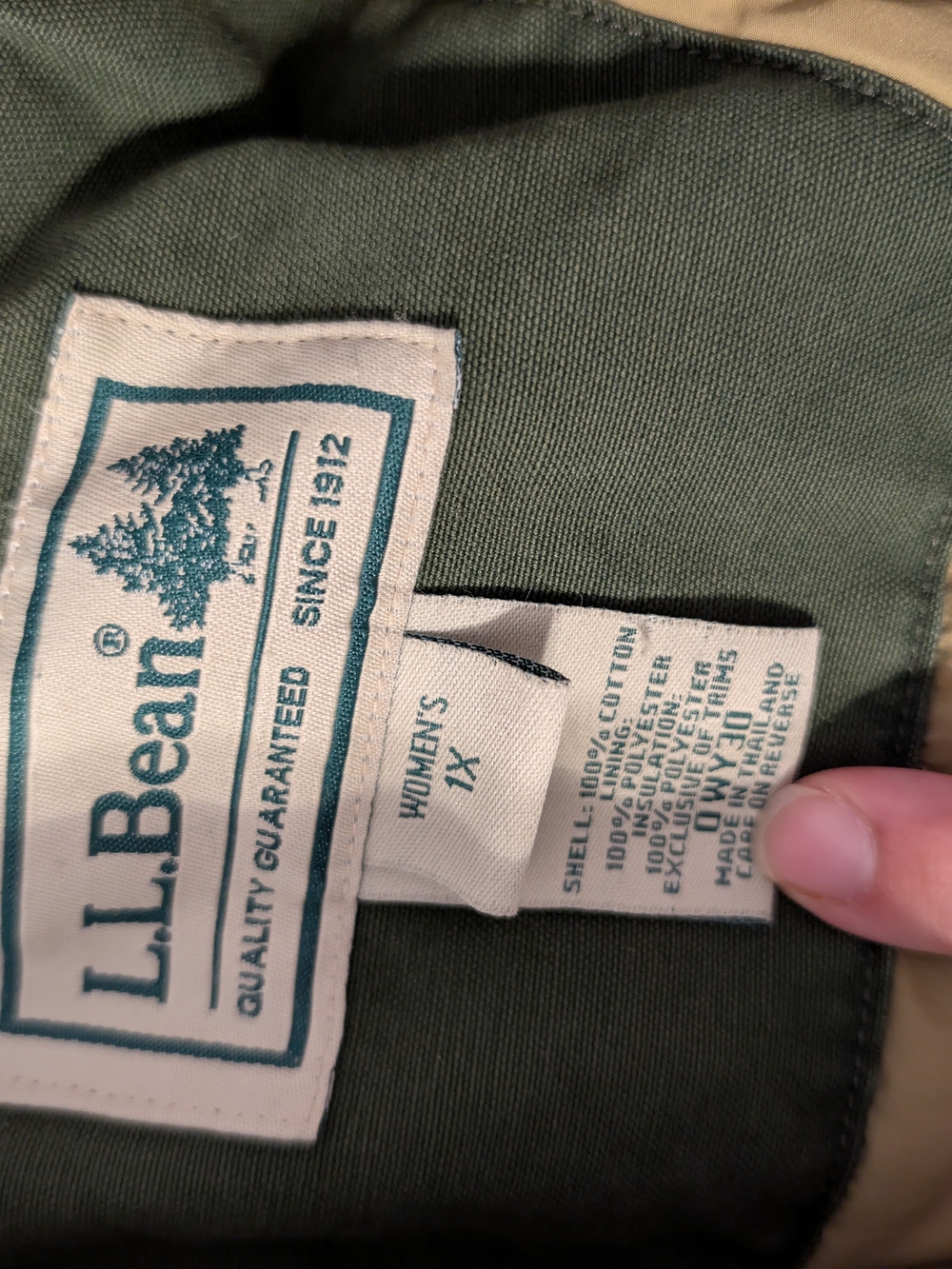 L.L. Bean Vintage Thinsulate Barn Coat Green Corduroy Collar Plus Size 1X - Picture 4 of 10